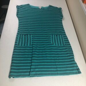 Talbots Womens Dress Size Medium Petite Green & Blue Striped 100% Cotton Pockets